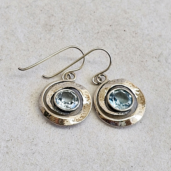 PZ Israel 925 Silver Blue Topaz Earrings - Picture 4 of 10